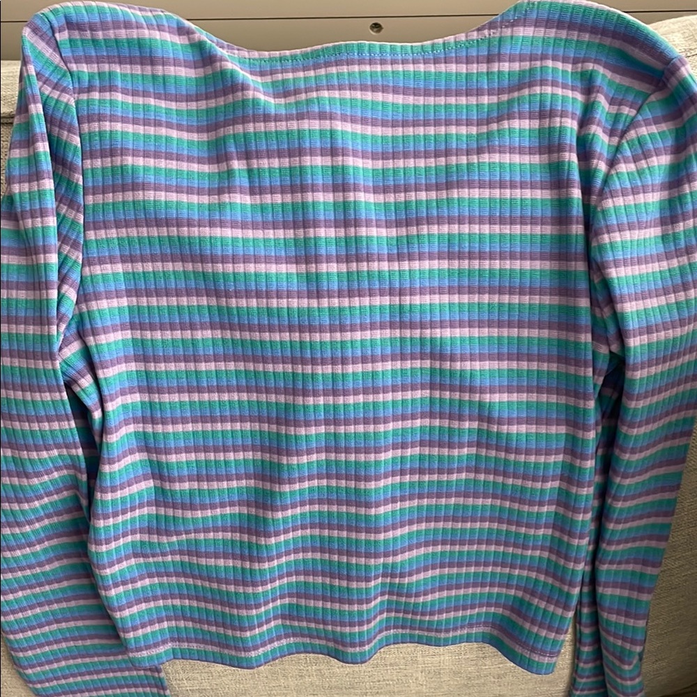 NWT Only Striped Blue, Teal and Purple Cropped Cardigan Top - Picture 7 of 8